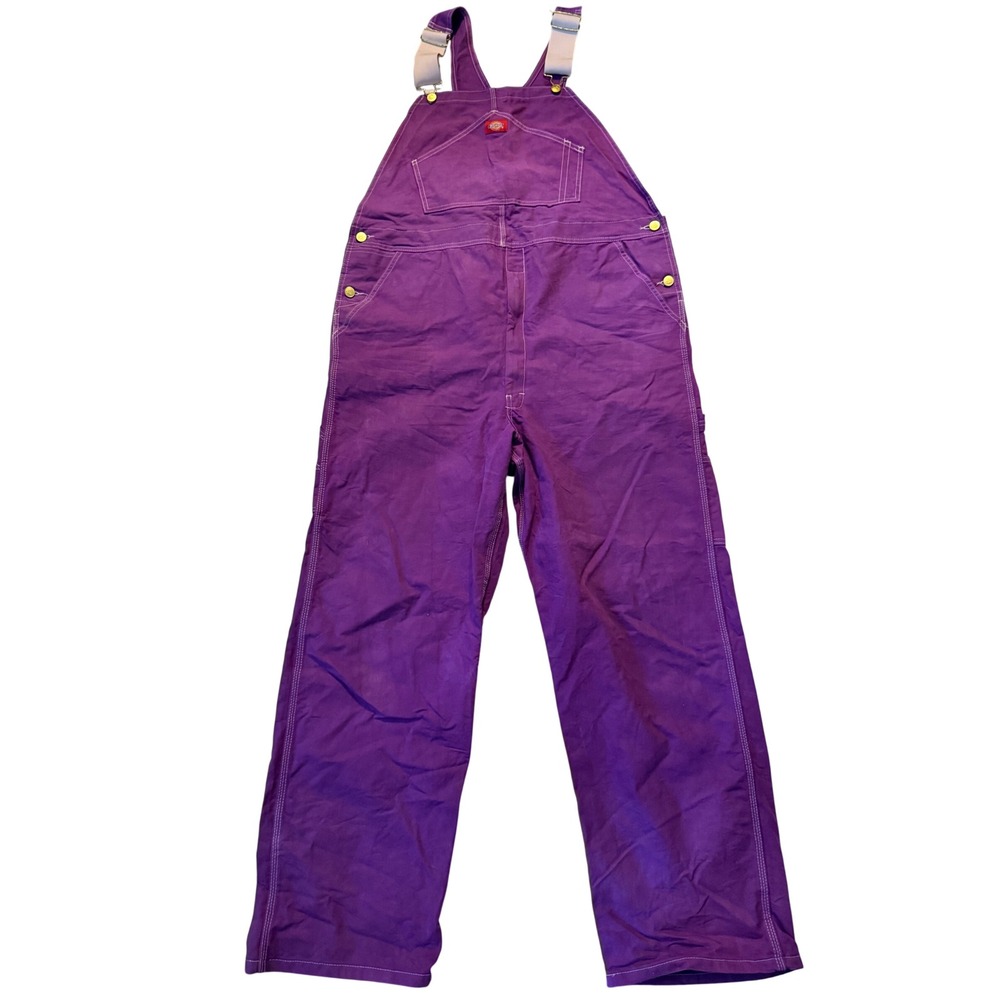 Dickies Mens Custom Dyed Purple Bib Overalls Canvas Workwear 38x32 costume